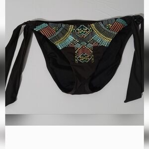 Nanette Lepore Black Bikini Bottom with Colorful Pattern